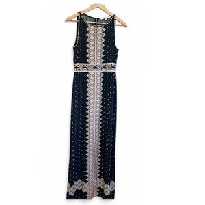 Max Studio Boho Maxi Dress Navy Print Flowy Festival Cottagecore Coastal M